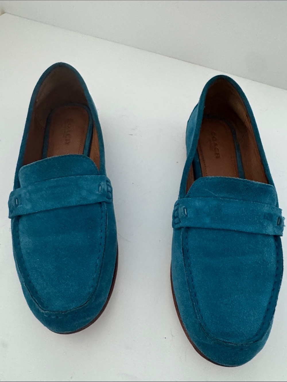 Coach Teal Suede Penny Loafers